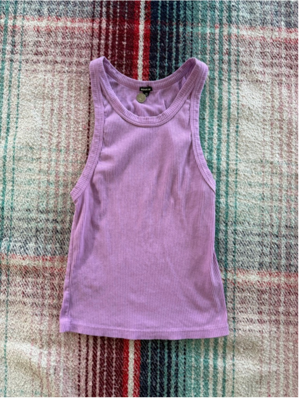 Women's MONROW Purple Ribbed Tank Top XS